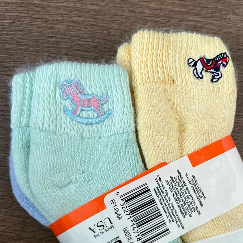 Vintage 90s Fisher-Price NWT 4-Pack Newborn Infant Sock Blue Yellow White 0-6m